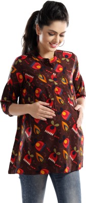 AV2 Casual 3/4 Sleeve Floral Print Women Brown Top