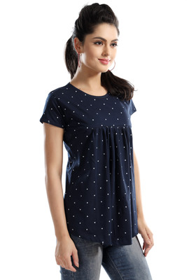 AV2 Casual Regular Sleeve Printed Women Dark Blue Top