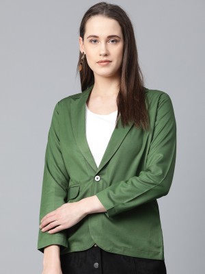 Jompers Solid Single Breasted Party Women Blazer(Green)