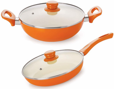 NIRLON Ceramic 2-Piece Non Stick Induction Cookware Induction Bottom Non-Stick Coated Cookware Set(PTFE (Non-stick), Aluminium, 2 - Piece)