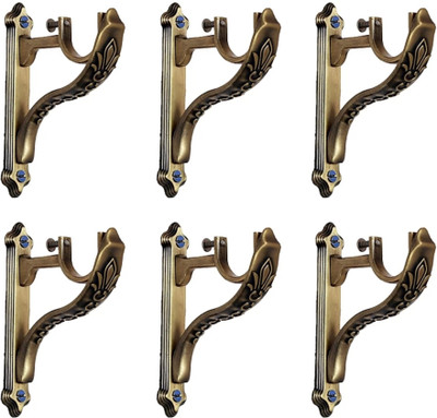 Bzcarts Gold Rod Rail Bracket, Curtain Knobs, Curtain Hooks Metal(Pack of 6)