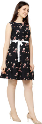 maruti fab Women Fit and Flare Black Above Knee/Mid Thigh Length Dress