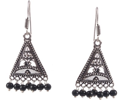 JewelryTrack Oxidized Silver Plated Hook Drop Black Beads Small Earrings women Brass Drops & Danglers