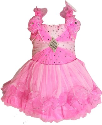 any time fashion Baby Girls Midi/Knee Length Festive/Wedding Dress(Pink, Sleeveless)