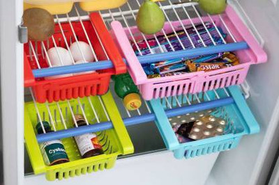 DECKLINE Fruits/Vegetables Kitchen Rack Plastic Fridge Organizer Drawer - 4 pcs Adjustable Fridge Storage Basket, Fridge Racks Tray Sliding Storage Racks Fruits/Vegetables Kitchen Rack (Plastic)