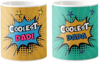 Designer Unicorn Mug printed Coolest Dada Dadi gift for Grand Parents set of 2 Ceramic Coffee Mug(330 ml, Pack of 2)