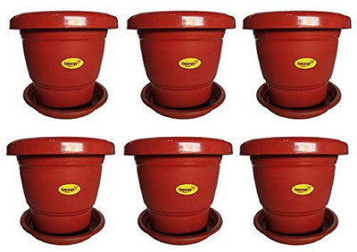 Synergy Plast Garden Balcony Flowering Planter with Bottom Plate/Tray (12 Inch, Brown) Plant Container(Plastic, External Height - 22.86 cm)