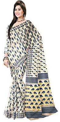Pradip Fabrics Printed Tant Silk Blend Saree(White)
