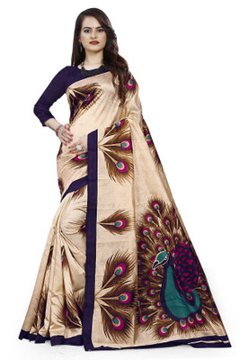 Printed Fashion Art Silk Saree(Beige)