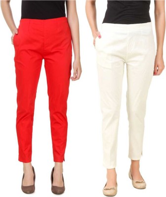 Style Icon Slim Fit Women Red, White Trousers