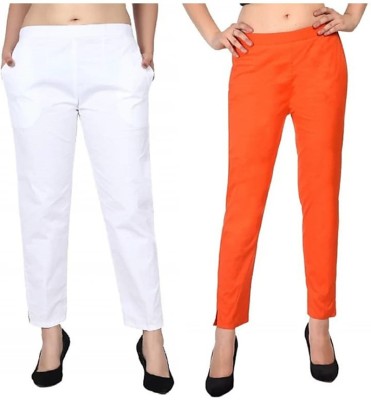 Style Icon Slim Fit Women White, Orange Trousers