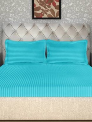 curious lifestyle 210 TC Cotton Single Striped Fitted (Elastic) Bedsheet(Pack of 1, Sea Green)