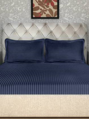 curious lifestyle 210 TC Cotton Single Striped Fitted (Elastic) Bedsheet(Pack of 1, Navy Blue)