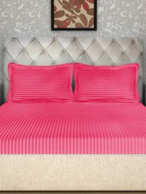 curious lifestyle 210 TC Cotton Double Striped Fitted (Elastic) Bedsheet(Pack of 1, Pink)
