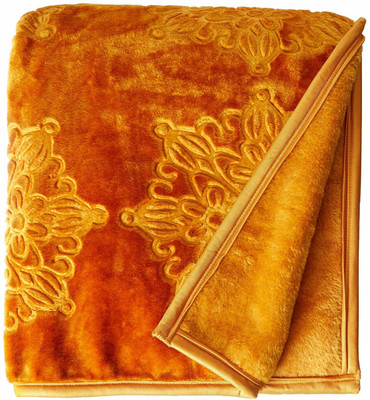 MFI Floral Double Mink Blanket for  Heavy Winter(Polyester, Golden)