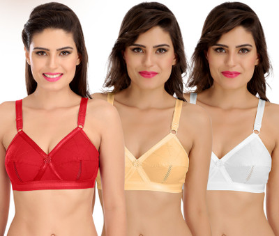SONA Women's Perfecto Cotton Full Coverage Plus Size Non-Padded Wirefree Everyday Bra Women Minimizer Non Padded Bra(Red, Beige, White)