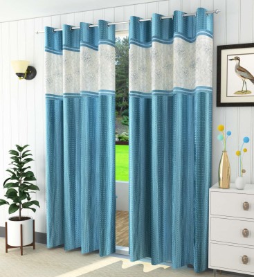 fiona creations 150 cm (5 ft) Polyester Room Darkening Window Curtain (Pack Of 2)(Self Design, aqua)