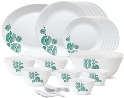 Larah by Borosil Pack of 33 Opalware Dinner Set(White, Microwave Safe)