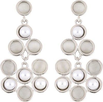SILVER SHINE Party Wear Silver Pearl Earring For Women Girl Alloy Drops & Danglers
