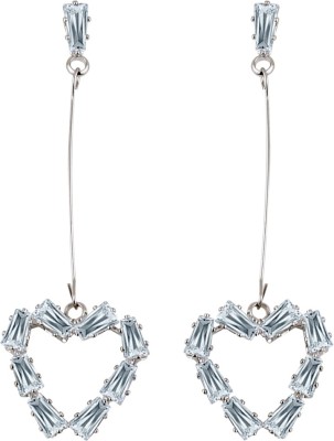 SILVER SHINE Silver Plated Fashion Heart Shape Diamond Dangle Earring For Women Girl Alloy Drops & Danglers