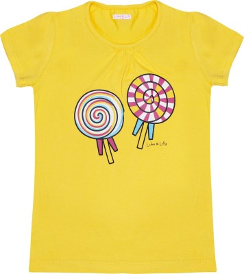 Luke and Lilly Girls Printed Pure Cotton T Shirt(Yellow, Pack of 1)