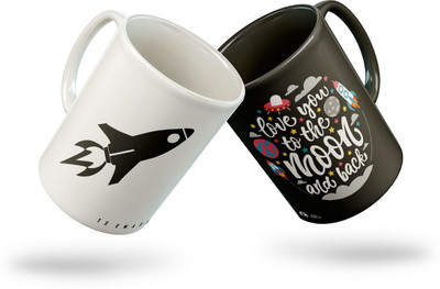 Tee Mafia MUG-VD-04-MOON-ROCKET-01 Ceramic Coffee Mug(330 ml, Pack of 2)