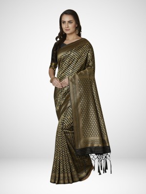 Ratnavati Woven Banarasi Silk Blend Saree(Black)