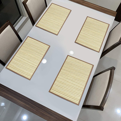 HOKiPO Rectangular Pack of 4 Table Placemat(Beige, Natural Bamboo)