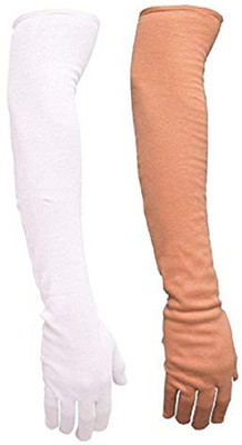 KITTUU Cotton Arm Sleeve For Men & Women(Free, White, Beige)