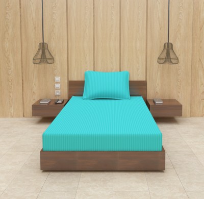 Optra 300 TC Microfiber Single Striped Flat Bedsheet(Pack of 2, Aqua Blue)