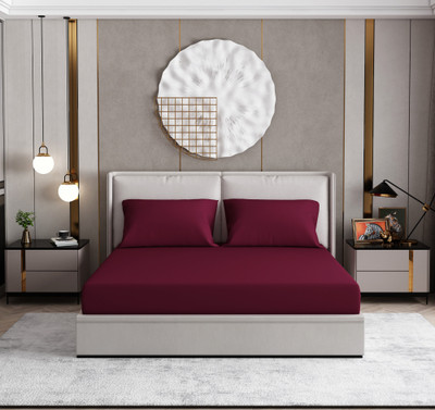 Baffi Cotton Double Flat 350 TC Solid Bedsheet(Pack of 1, Maroon)