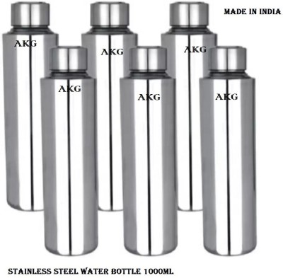AKG Stainless Steel Water Bottle/ Fridge Water Bottle Proudly Made In India 1000 ml Bottle(Pack of 6, Silver, Steel)
