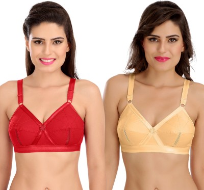 SONA Women's Perfecto Cotton Full Coverage Bra Women Everyday Non Padded Bra(Red, Beige)