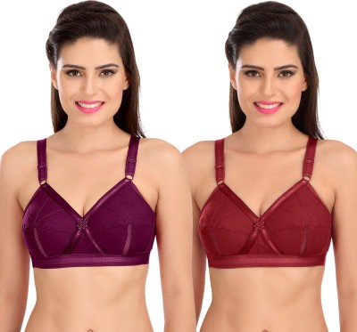 SONA Women's Perfecto Cotton Full Coverage Bra Women Everyday Non Padded Bra(Purple, Red)