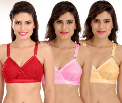 SONA Women's Perfecto Cotton Full Coverage Bra Women Minimizer Non Padded Bra(Red, Pink, Beige)