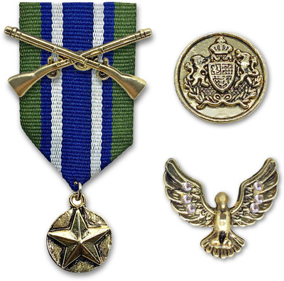 FURE Combo of Cross Guns, Royal Button & Soaring Bird Brooch(Gold)