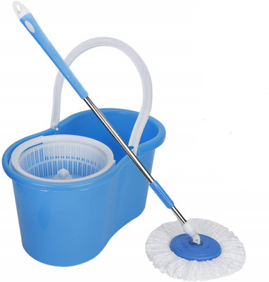 JSN Spin Floor Cleaning Easy Bucket Mop with 1 Microfiber Refill Head Mop Set(Blue)