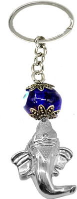 AFH Blue Evil Eye of Protection Vignaharta Ganesha Silver Spiritual Key Chain Key Chain
