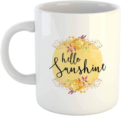 RS CASE Hello Sunshine - Love Quote Cute Coffee Ceramic 11oz White Tea Cup Ceramic Coffee Mug(325 ml)
