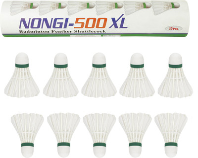 Nongi 500 XL Feather Shuttle  - White(Medium Slow, 76, Pack of 10)