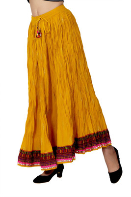FABRR Printed Women Pleated Yellow Skirt