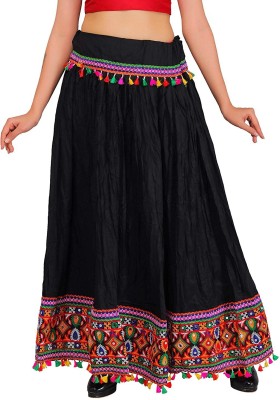 raghudas Solid, Embroidered Women A-line Black Skirt