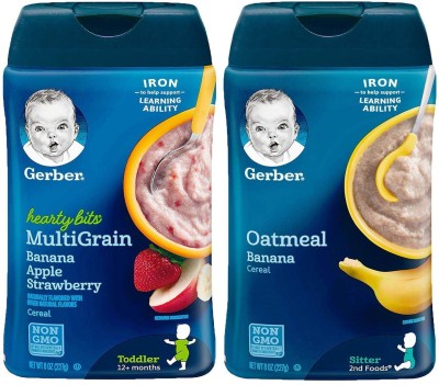 GERBER Cereal Combo (8oz) (Pack of 2) - Hearty Bits Banana Apple Straw + Oatmeal & Banana Cereal(454 g, Pack of 2, 6+ Months)