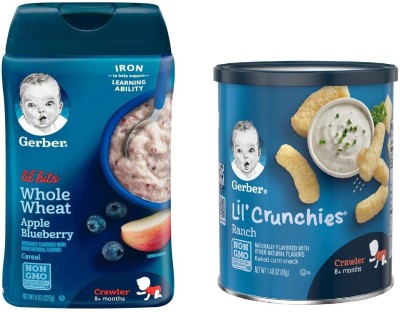 GERBER Cereal & Lil Crunchies Combo (Pack of 2) - WW Cereal Apple Blueberry + Ranch Crunchies Cereal(269 g, Pack of 2, 6+ Months)