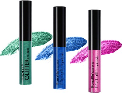RONZILLE Combo of 3 Waterproof shimmer Metallic Glitter Eyeliner ( Blue, Pink,Green) 5 ml(Pink, Blue, Green)
