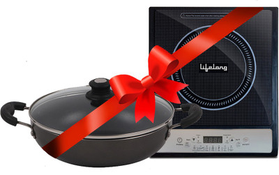Lifelong LLCMB10 1400 W Induction Cooktop with IB 240 mm Non-Stick Kadhai(Black, Grey, Push Button)