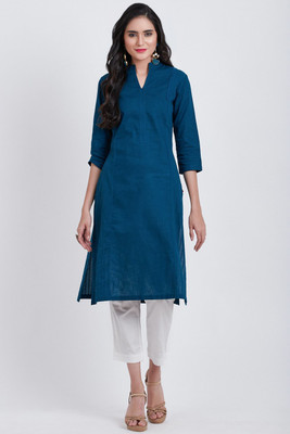 Biba Women Striped Straight KurtaBlue
