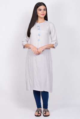BIBA Women Checkered Straight Kurta(Blue)