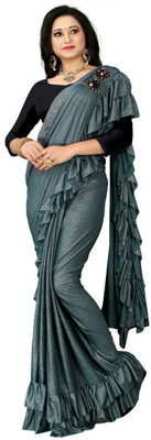 AVINASH Solid/Plain Bollywood Lycra Blend Saree(Grey)