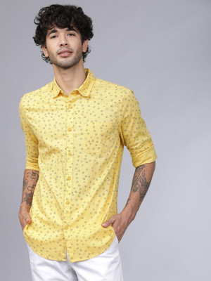 HIGHLANDER Men Printed Casual Yellow Shirt
